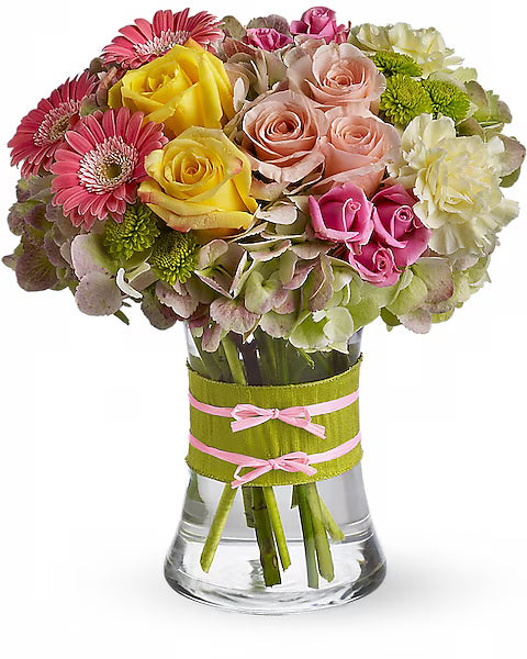 Bouquet of Fresh flowers  in a clear vase 