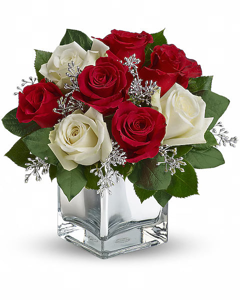 Bouquet of red and white roses